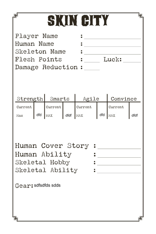Skin City Digital Character Sheet
